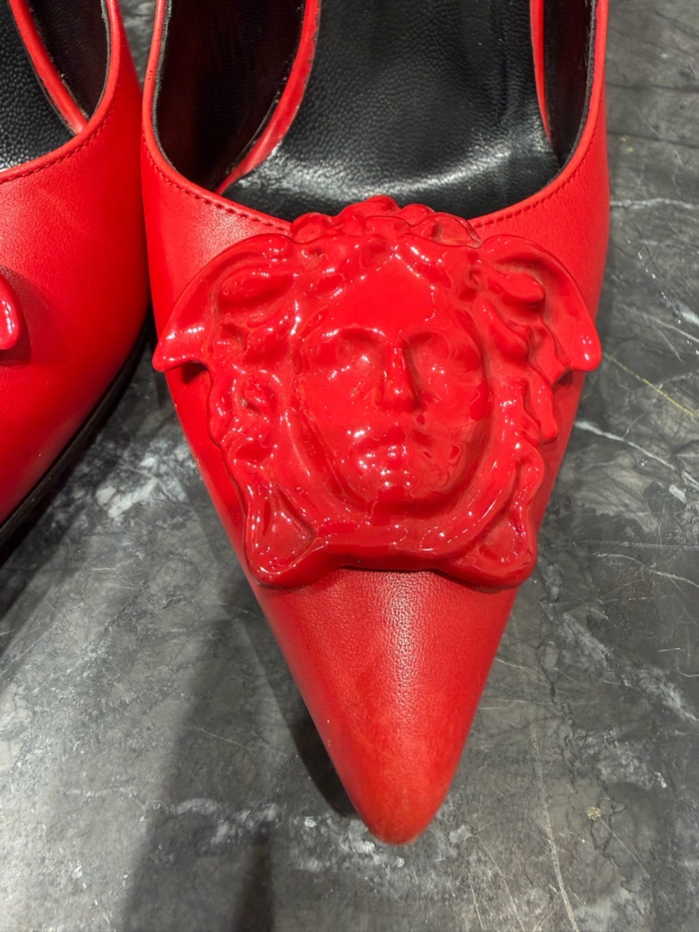 Versace Red Pointed Toe High Heels with Medusa - Picture 8 of 16